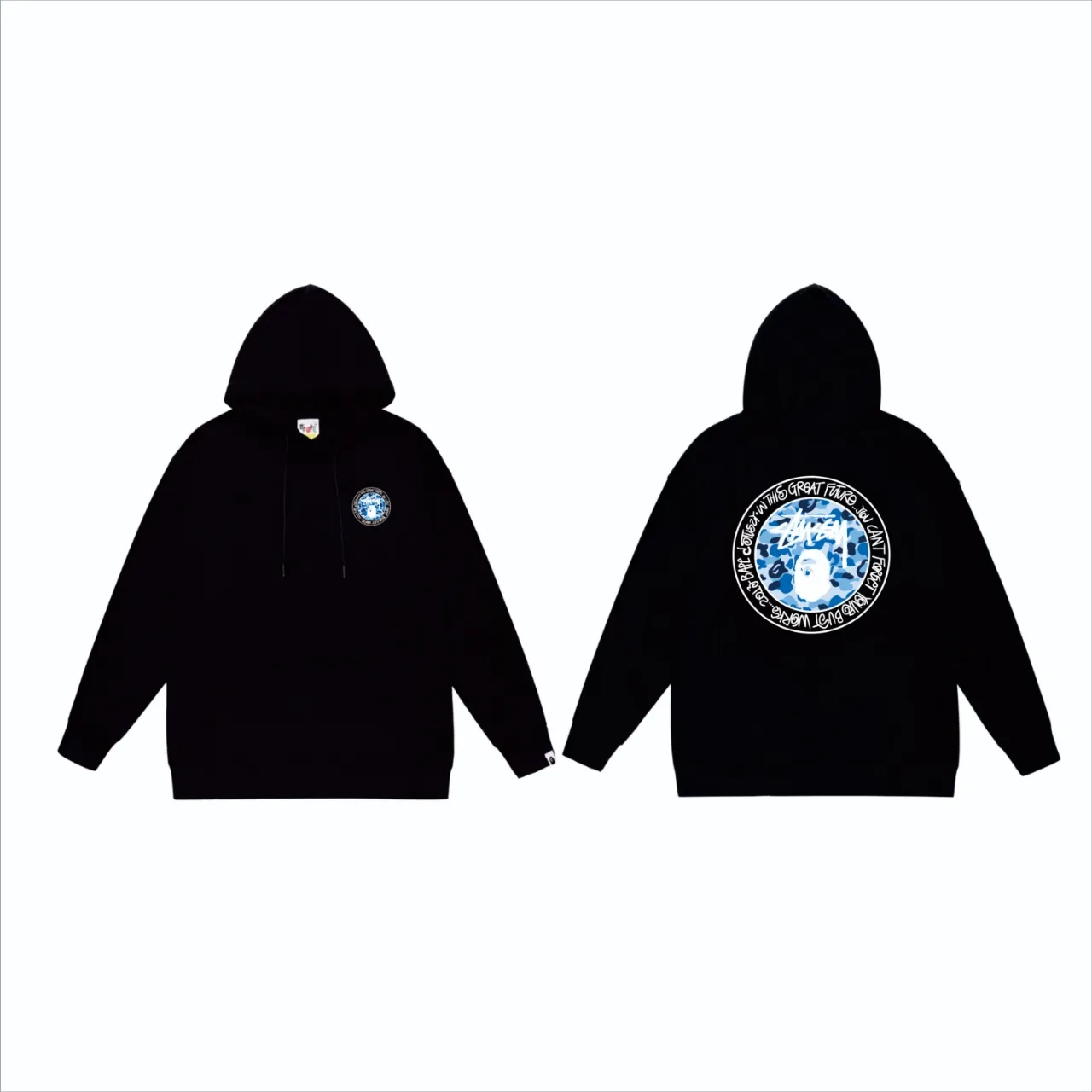 P160 model number SC818# terry 80 plus velvet 90 (top version) BAPE×STUSSY co-branded Stussy letter printed hooded sweatshirt Made of 380g large terry (drop shoulder large version) fabric, soft texture and no pilling Imported environmentally friendly printing glue The pattern is bright and three-dimensional Quality 💥Same style for men and women The upper body is trendy Color: Black White Gray Size: S M L XL XXL
