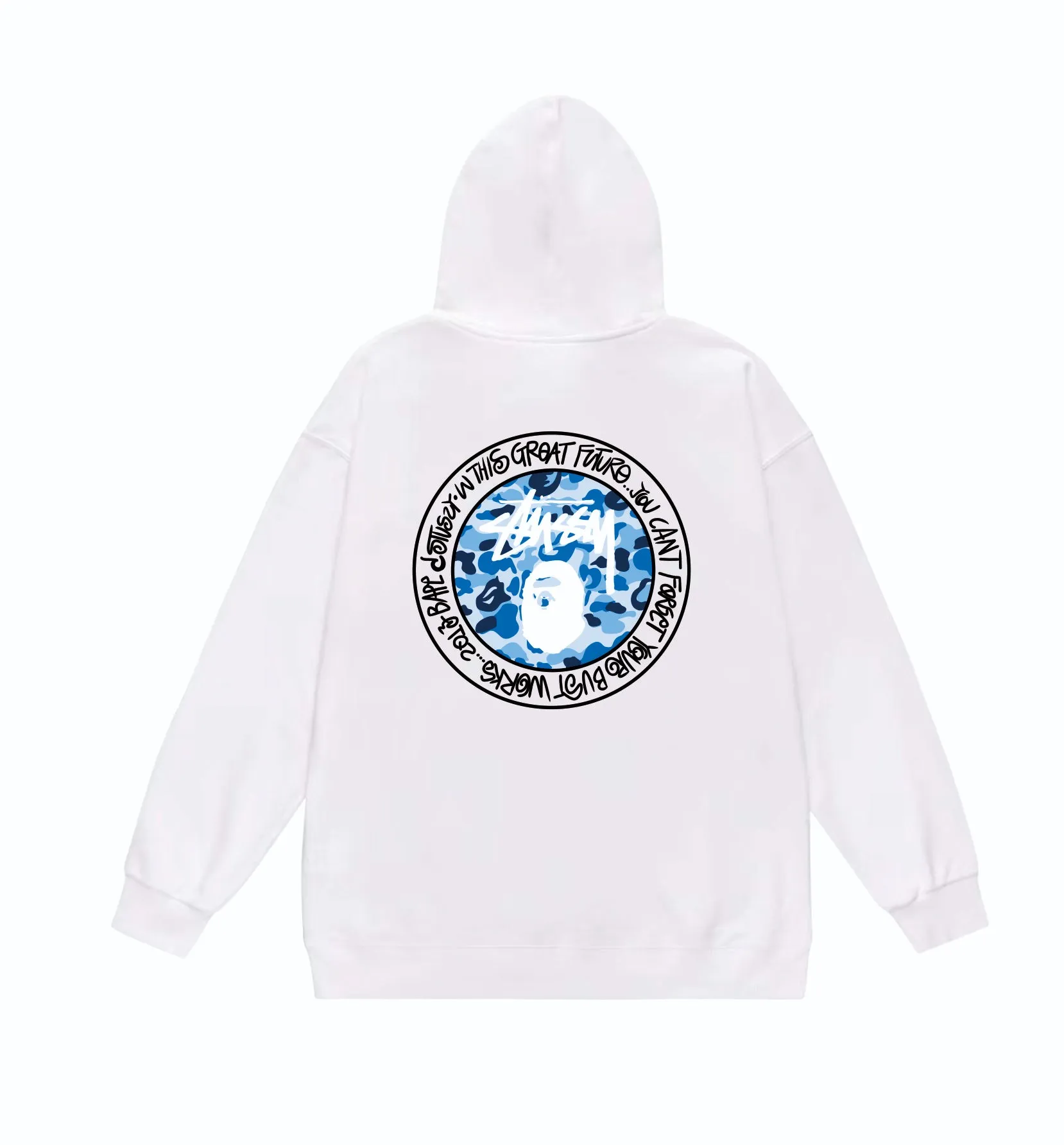 P160 model number SC818# terry 80 plus velvet 90 (top version) BAPE×STUSSY co-branded Stussy letter printed hooded sweatshirt Made of 380g large terry (drop shoulder large version) fabric, soft texture and no pilling Imported environmentally friendly printing glue The pattern is bright and three-dimensional Quality 💥Same style for men and women The upper body is trendy Color: Black White Gray Size: S M L XL XXL