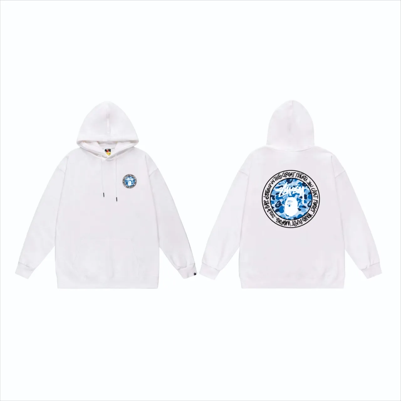 P160 model number SC818# terry 80 plus velvet 90 (top version) BAPE×STUSSY co-branded Stussy letter printed hooded sweatshirt Made of 380g large terry (drop shoulder large version) fabric, soft texture and no pilling Imported environmentally friendly printing glue The pattern is bright and three-dimensional Quality 💥Same style for men and women The upper body is trendy Color: Black White Gray Size: S M L XL XXL
