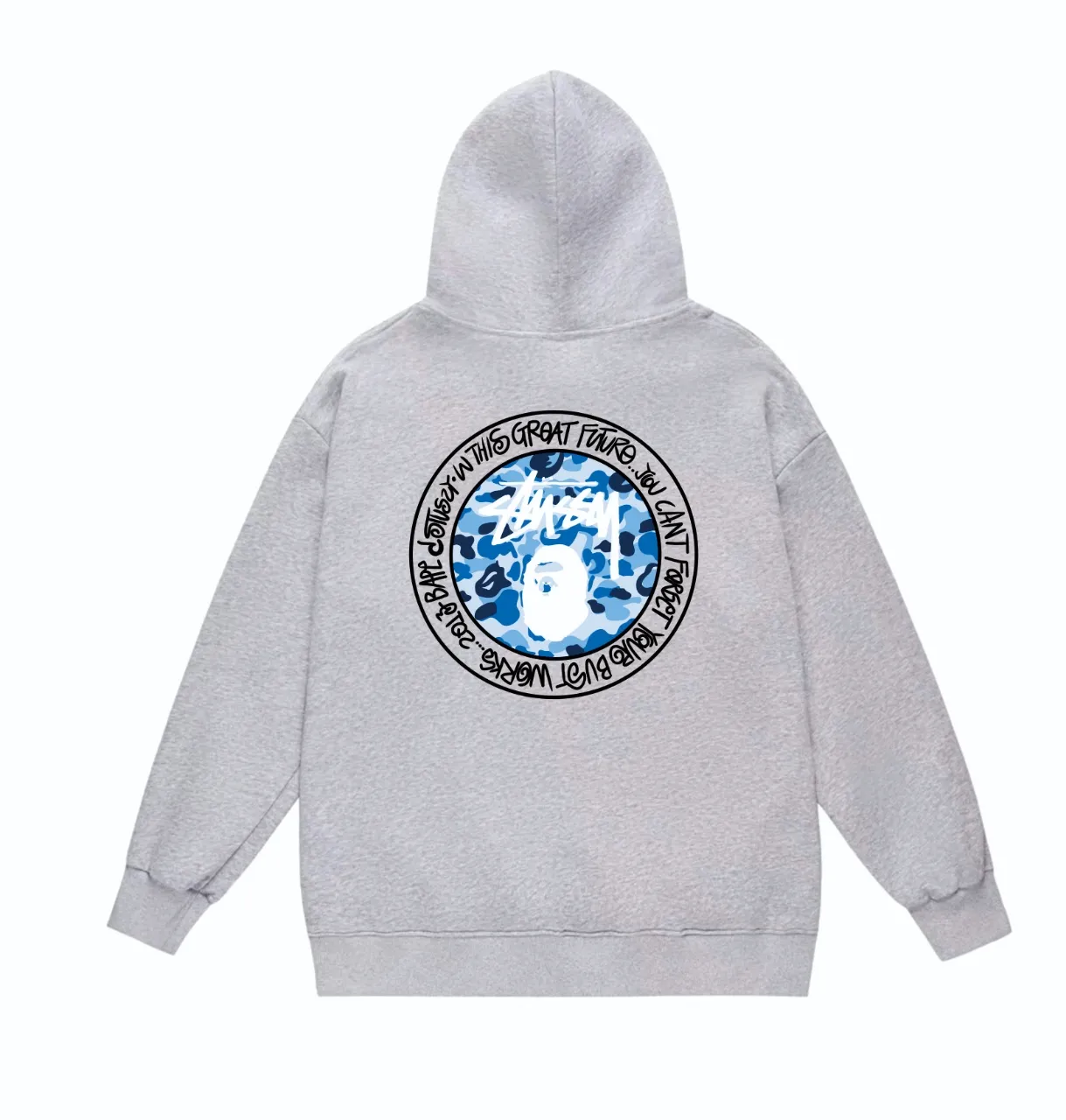 P160 model number SC818# terry 80 plus velvet 90 (top version) BAPE×STUSSY co-branded Stussy letter printed hooded sweatshirt Made of 380g large terry (drop shoulder large version) fabric, soft texture and no pilling Imported environmentally friendly printing glue The pattern is bright and three-dimensional Quality 💥Same style for men and women The upper body is trendy Color: Black White Gray Size: S M L XL XXL