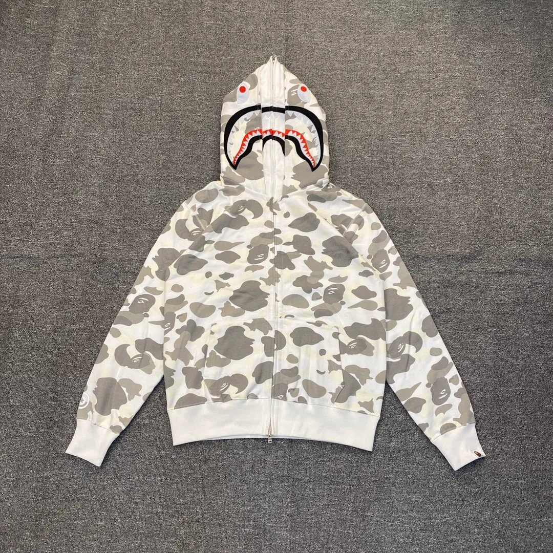 💰440 BAPE double hood camouflage luminous classic design printing custom fabrics couple model: S—XXL [gray white]