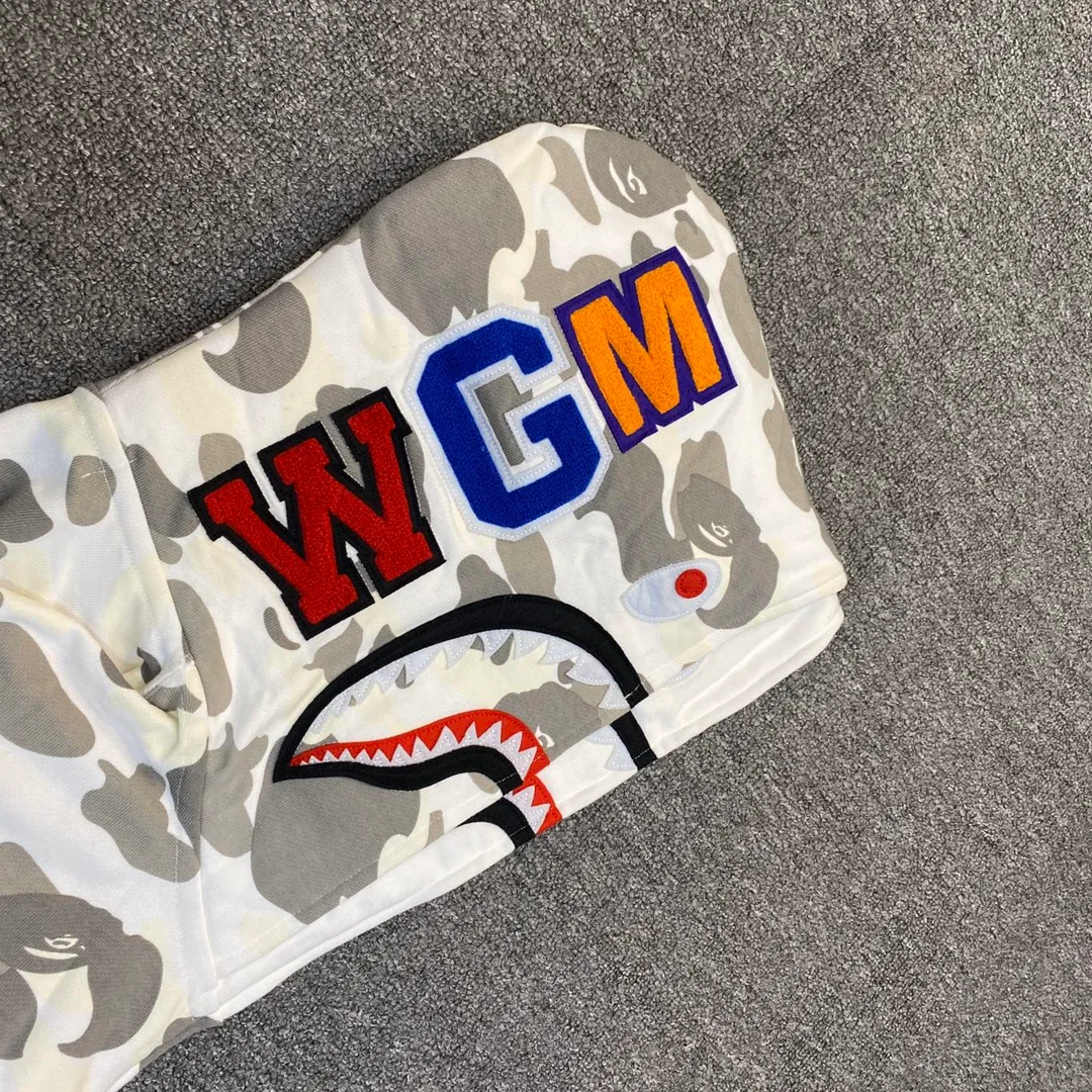💰440 BAPE double hood camouflage luminous classic design printing custom fabrics couple model: S—XXL [gray white]