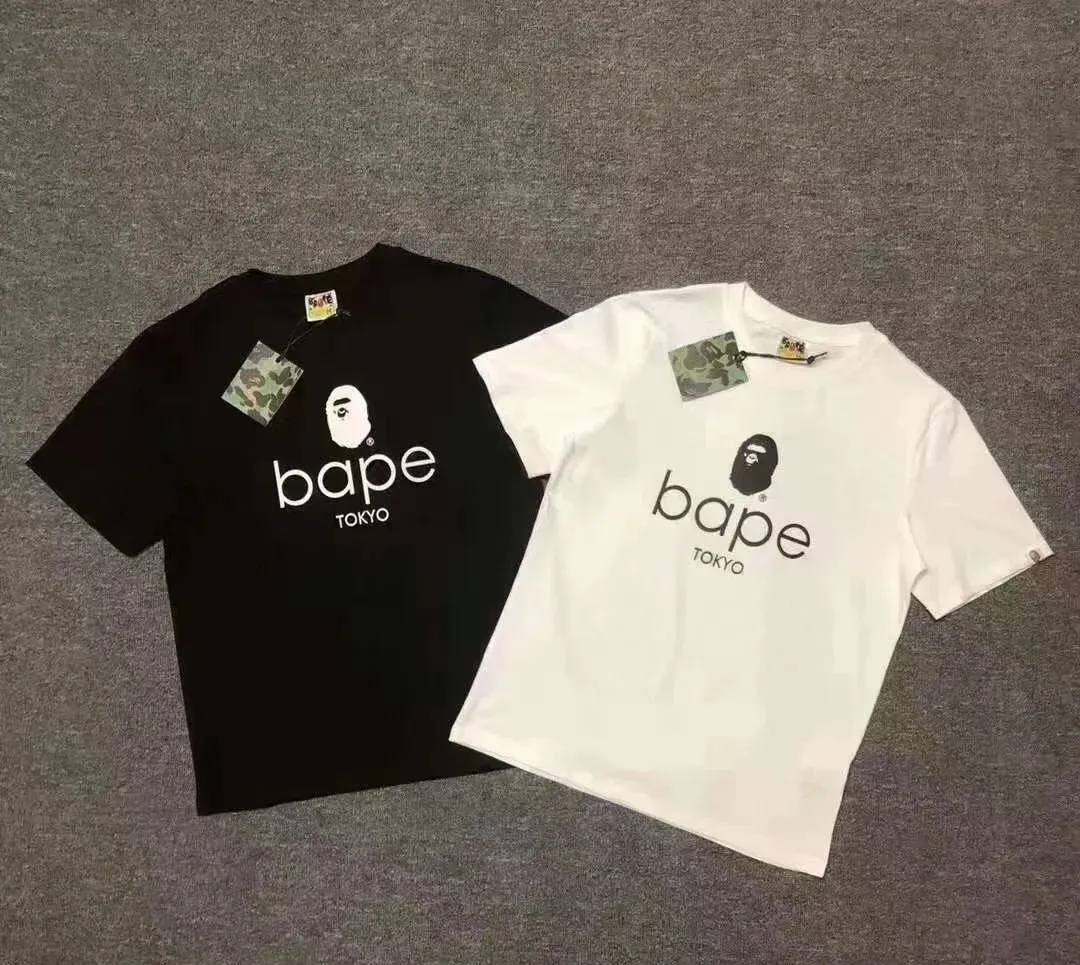 P110 001068 bape ape head letter print couple short-sleeved T-shirt, same style for men and women, size smlxlxxl, black and white