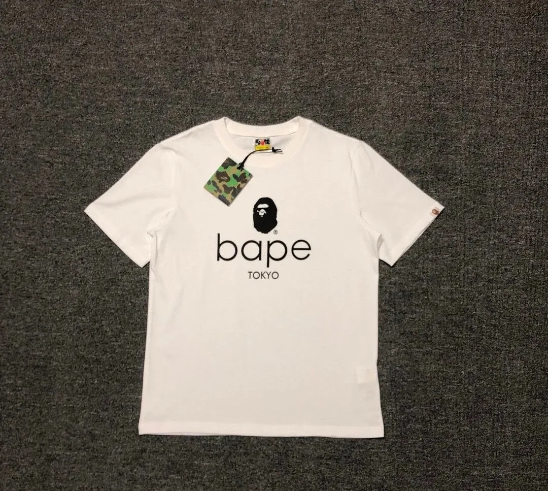 P110 001068 bape ape head letter print couple short-sleeved T-shirt, same style for men and women, size smlxlxxl, black and white