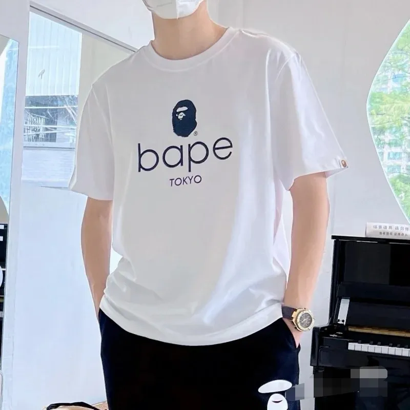 P110 001068 bape ape head letter print couple short-sleeved T-shirt, same style for men and women, size smlxlxxl, black and white