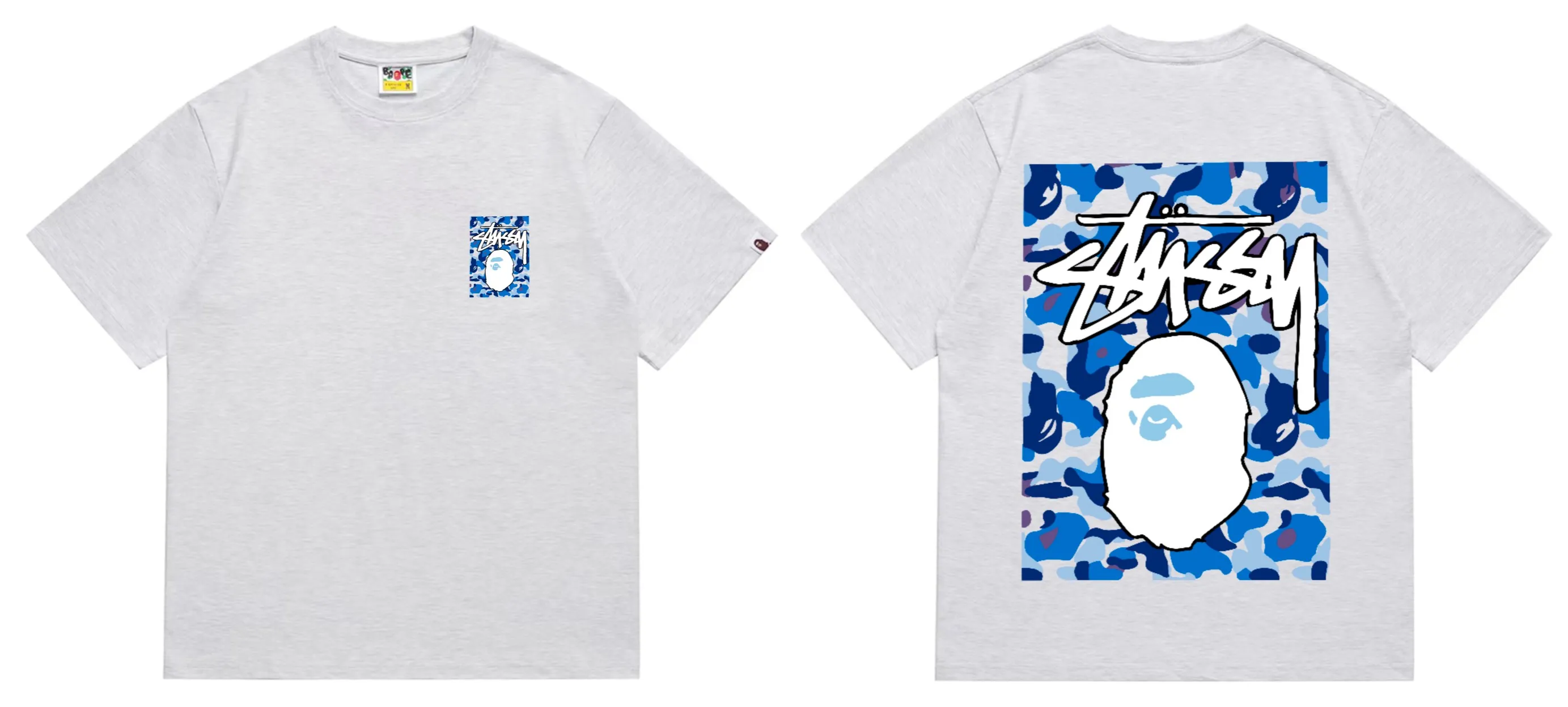 SC203#p110💰 (Top version) BAPE×Stussy co-branded Stussy letter ape print T-shirt Made of 260 grams of high-quality high-weave pure cotton fabric, double yarn combed, soft texture without pilling, imported environmentally friendly printing glue, bright and three-dimensional pattern, quality 💥Same style for men and women, the upper body is fashionable Color: black, blue and white, white, blue and white, pink, blue and white, gray, blue and white, red, blue and white, black, blue and black, white, blue and black Pink blue black Gray blue black Red blue black Size: S M L XL XXL
