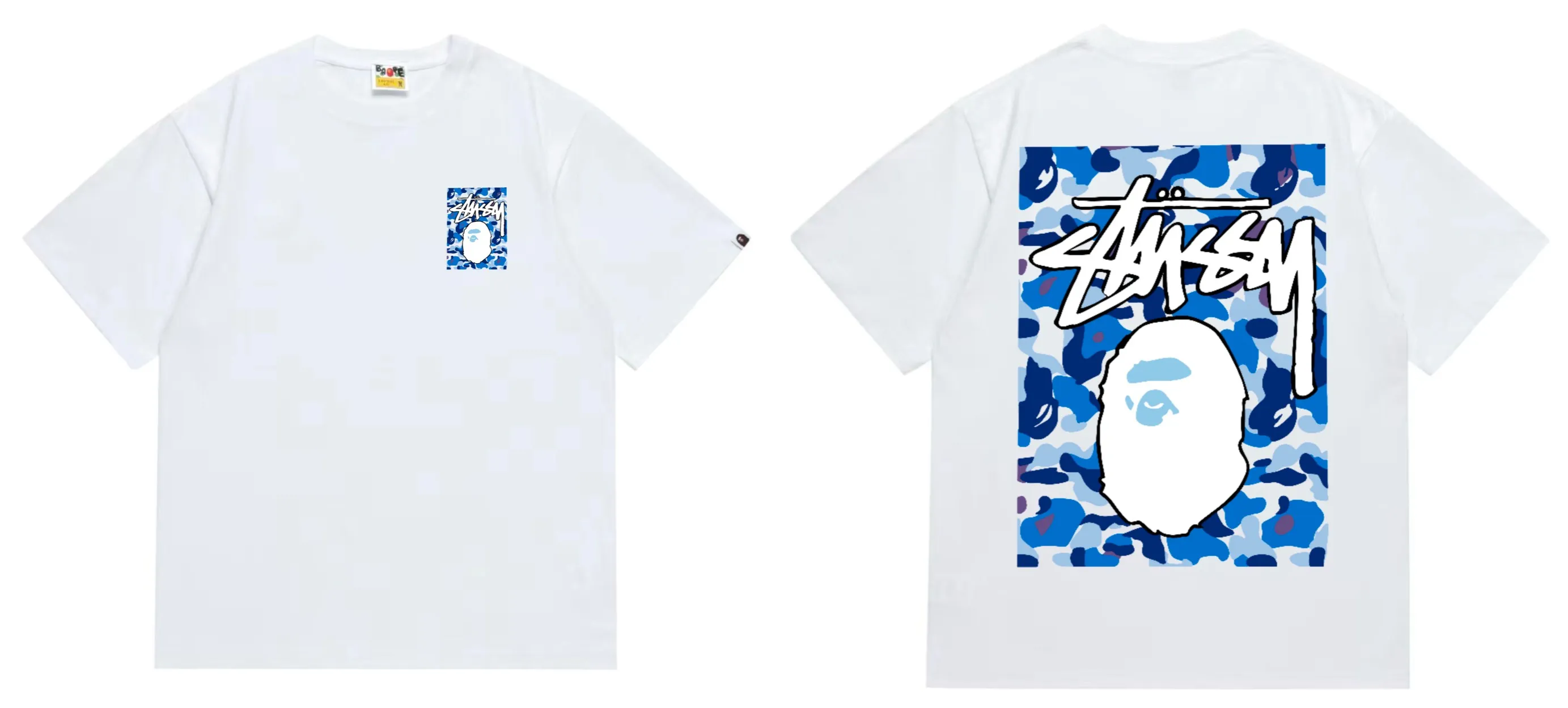 SC203#p110💰 (Top version) BAPE×Stussy co-branded Stussy letter ape print T-shirt Made of 260 grams of high-quality high-weave pure cotton fabric, double yarn combed, soft texture without pilling, imported environmentally friendly printing glue, bright and three-dimensional pattern, quality 💥Same style for men and women, the upper body is fashionable Color: black, blue and white, white, blue and white, pink, blue and white, gray, blue and white, red, blue and white, black, blue and black, white, blue and black Pink blue black Gray blue black Red blue black Size: S M L XL XXL