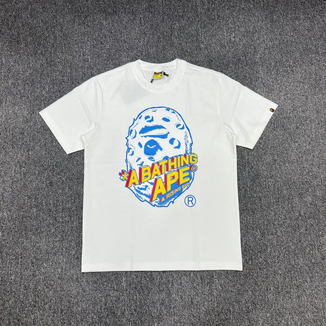 💰140 Bape Moon Ape Head Rocket Letter Comic Style Print Linen Cotton 280g Customized Fabric Couple Style: S—XXL [Black White]