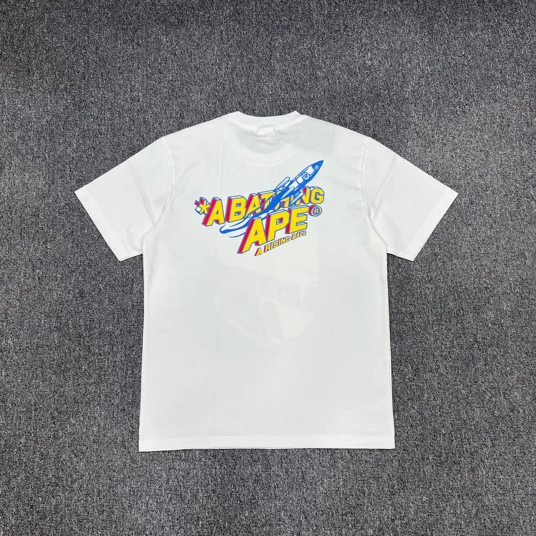 💰140 Bape Moon Ape Head Rocket Letter Comic Style Print Linen Cotton 280g Customized Fabric Couple Style: S—XXL [Black White]