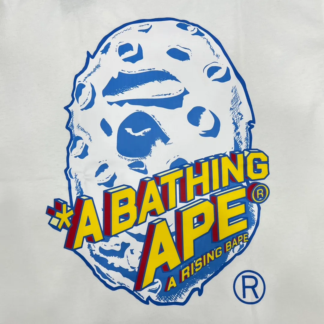 💰140 Bape Moon Ape Head Rocket Letter Comic Style Print Linen Cotton 280g Customized Fabric Couple Style: S—XXL [Black White]