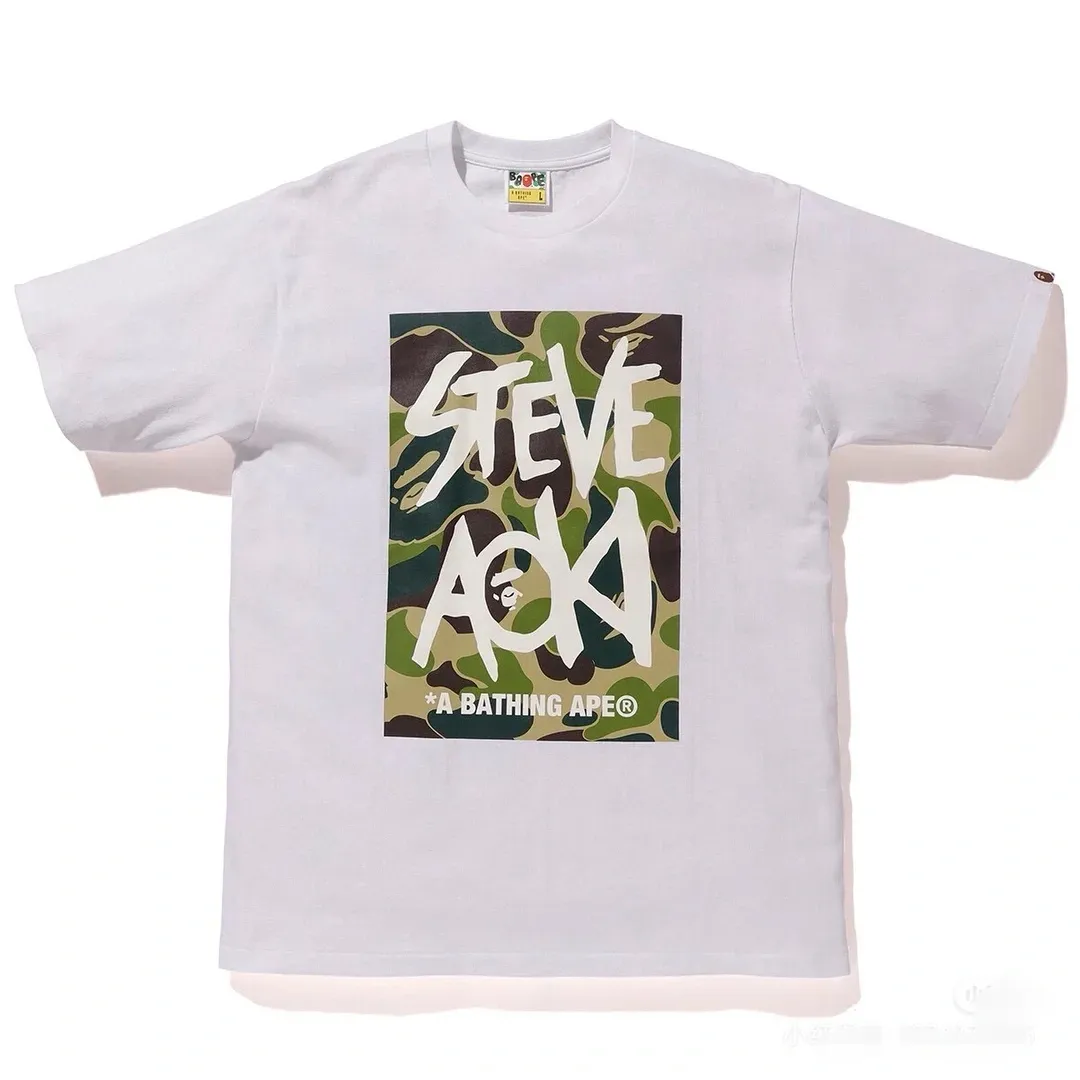 P110 001006 BAPE ape head digital printed short-sleeved T-shirt, complete with three labels, same style for men and women, loose and large version, size s: MLXLXXL, color: black, white