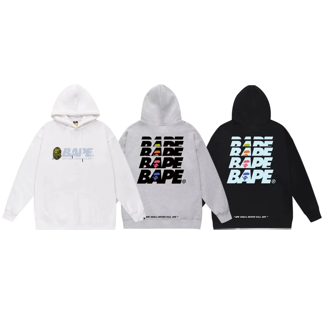 Model number SC670#terry p160 plus velvet p180💰 (top version) BAPE SUMMER CAMP camouflage ape head print hooded sweatshirt Made of 380g large terry 430g silver fox velvet (drop shoulder large version) fabric, soft and non-pilling, imported environmentally friendly printing glue, bright and three-dimensional pattern, quality💥same style for men and women, the upper body is trendy Color: black white gray Size: S M L XL XXL