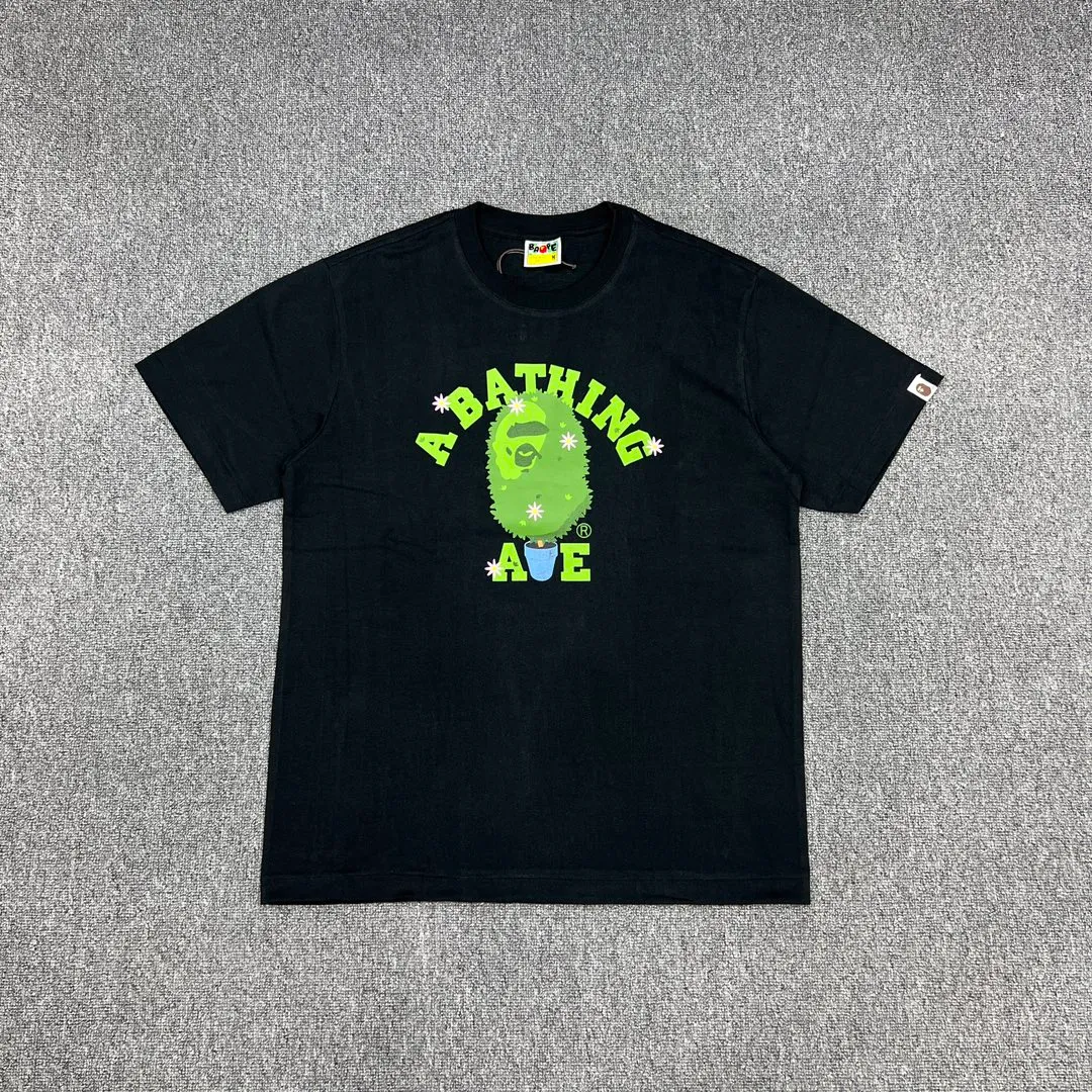 💰140 Bape Potted Flower Print Limited Edition Linen Cotton 280g Customized Fabric Couple Style: S—XXL [Black White]