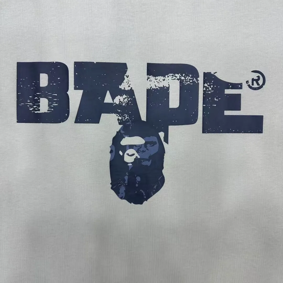 💰140 BAPE Ape Army letter pattern printed round neck short-sleeved T-shirt 280g weight linen cotton fabric Couple style: S-XXL [Black Apricot]