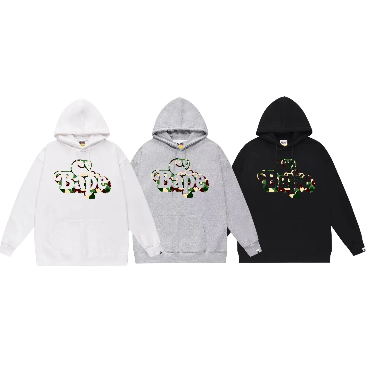 Model No. SC709#terry p160 plus velvet 180💰 (top version) BAPE camouflage cartoon BABY MILO printed hooded sweatshirt Made of 380g large terry (drop shoulder large version) fabric, soft texture and no pilling Imported environmentally friendly printing glue The pattern is bright and three-dimensional Quality💥Same style for men and women The upper body is trendy Color: black green white green gray green Size: S M L XL XXL