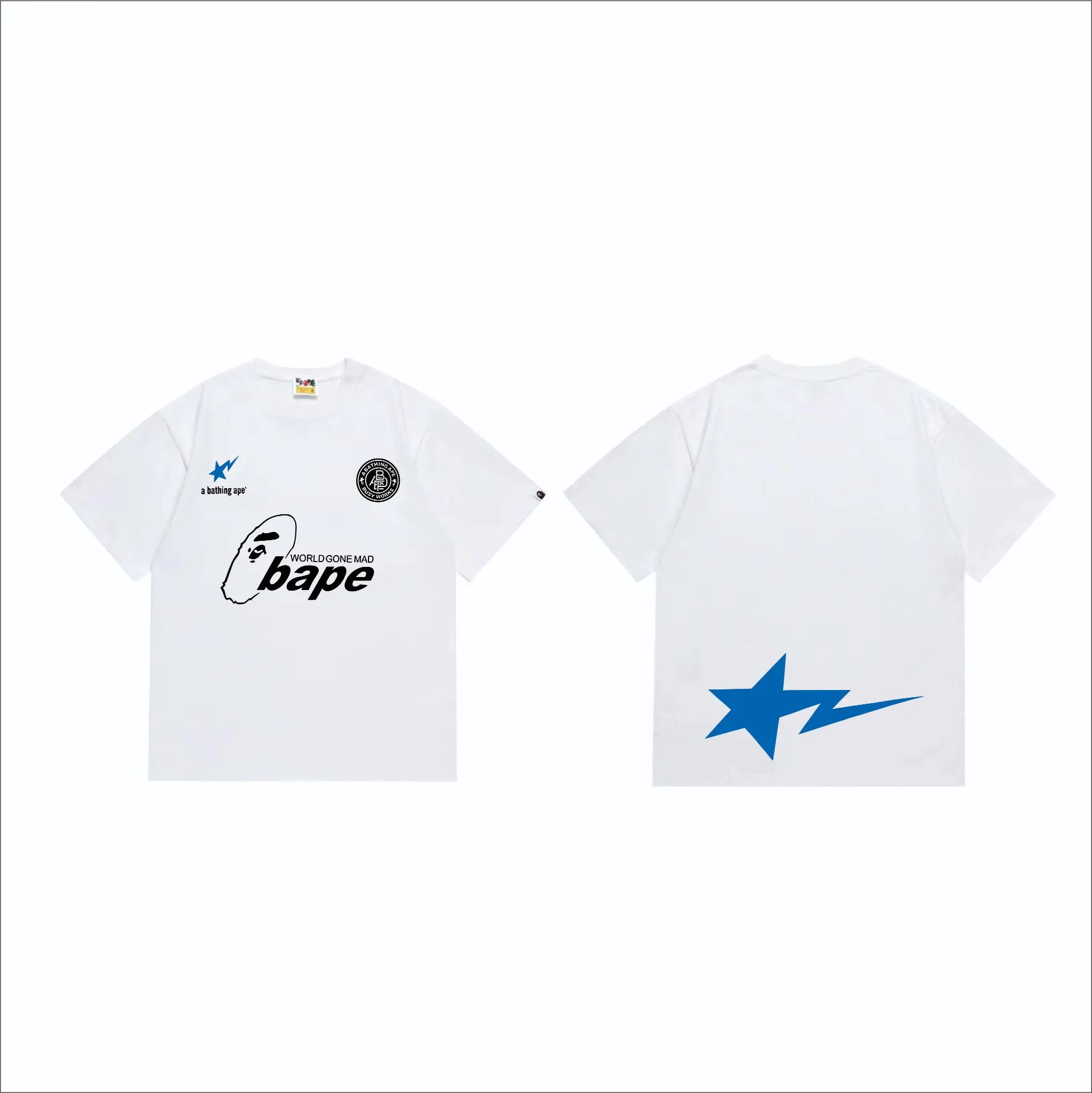 SC263#p110💰 (top version) BAPE ape head letter contrast star printed short-sleeved T-shirt Made of 260 grams of high-quality high-weave pure cotton fabric, double yarn combed, soft and non-pilling texture, imported environmentally friendly printing glue, bright and three-dimensional pattern, quality 💥Same style for men and women, the upper body is fashionable Color: black white Size: S M L XL XXL