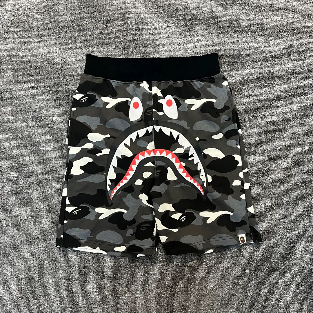 💰200 BAPE luminous camouflage shark print shorts 340g pure cotton custom fabric ZP version Couple style: M-XXL [grey white]
