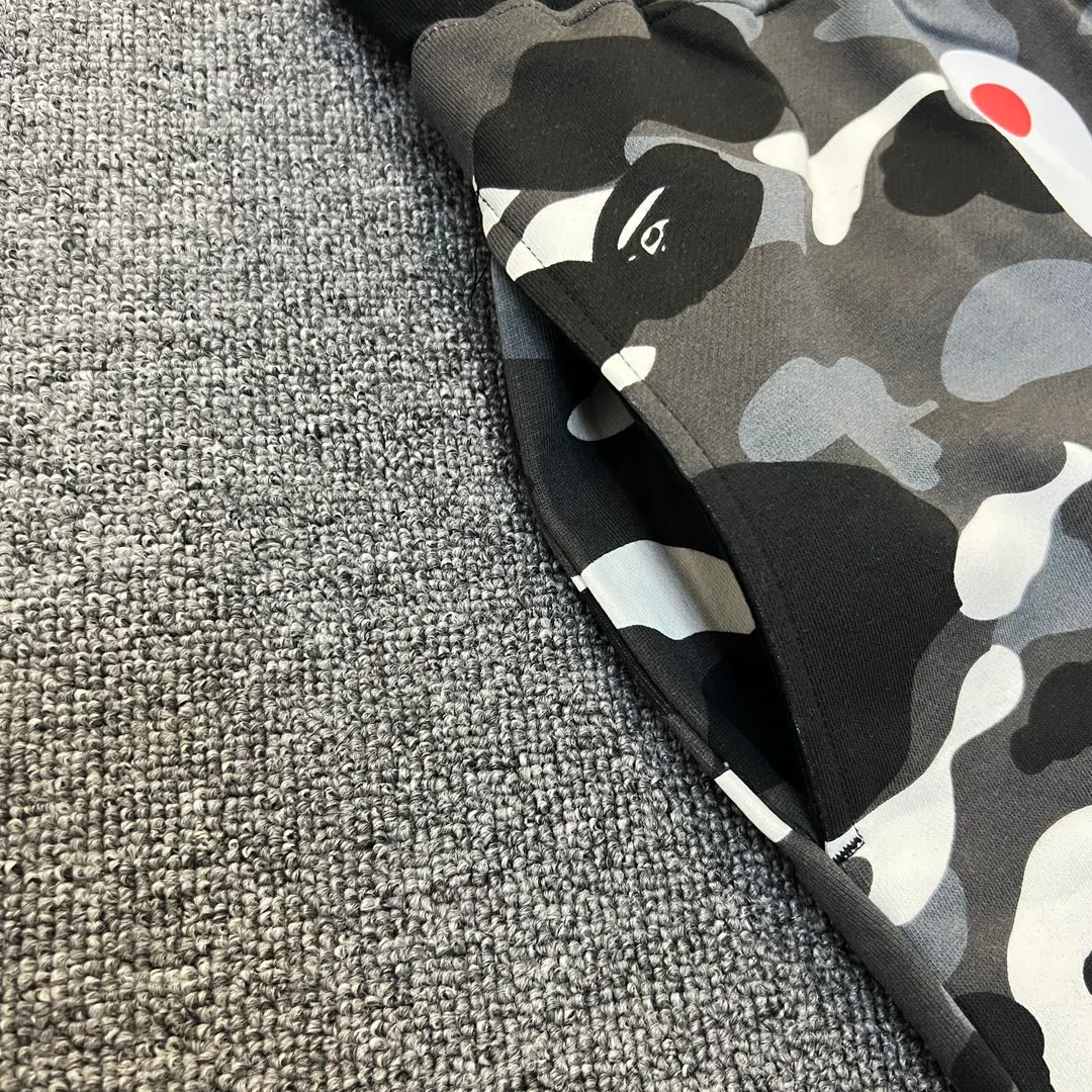 💰200 BAPE luminous camouflage shark print shorts 340g pure cotton custom fabric ZP version Couple style: M-XXL [grey white]