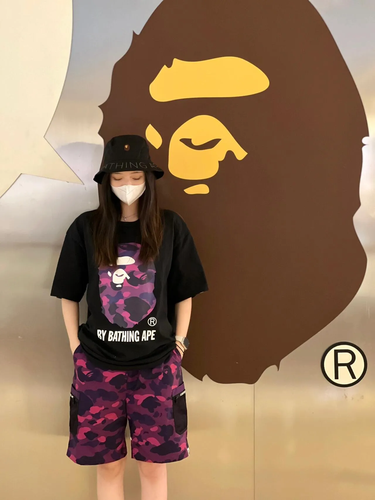 💰140 BAPE camouflage great ape letter print short-sleeved T-shirt 280g weight linen cotton fabric Couple style: S-XXL [white blue black blue white red black red white purple black purple]