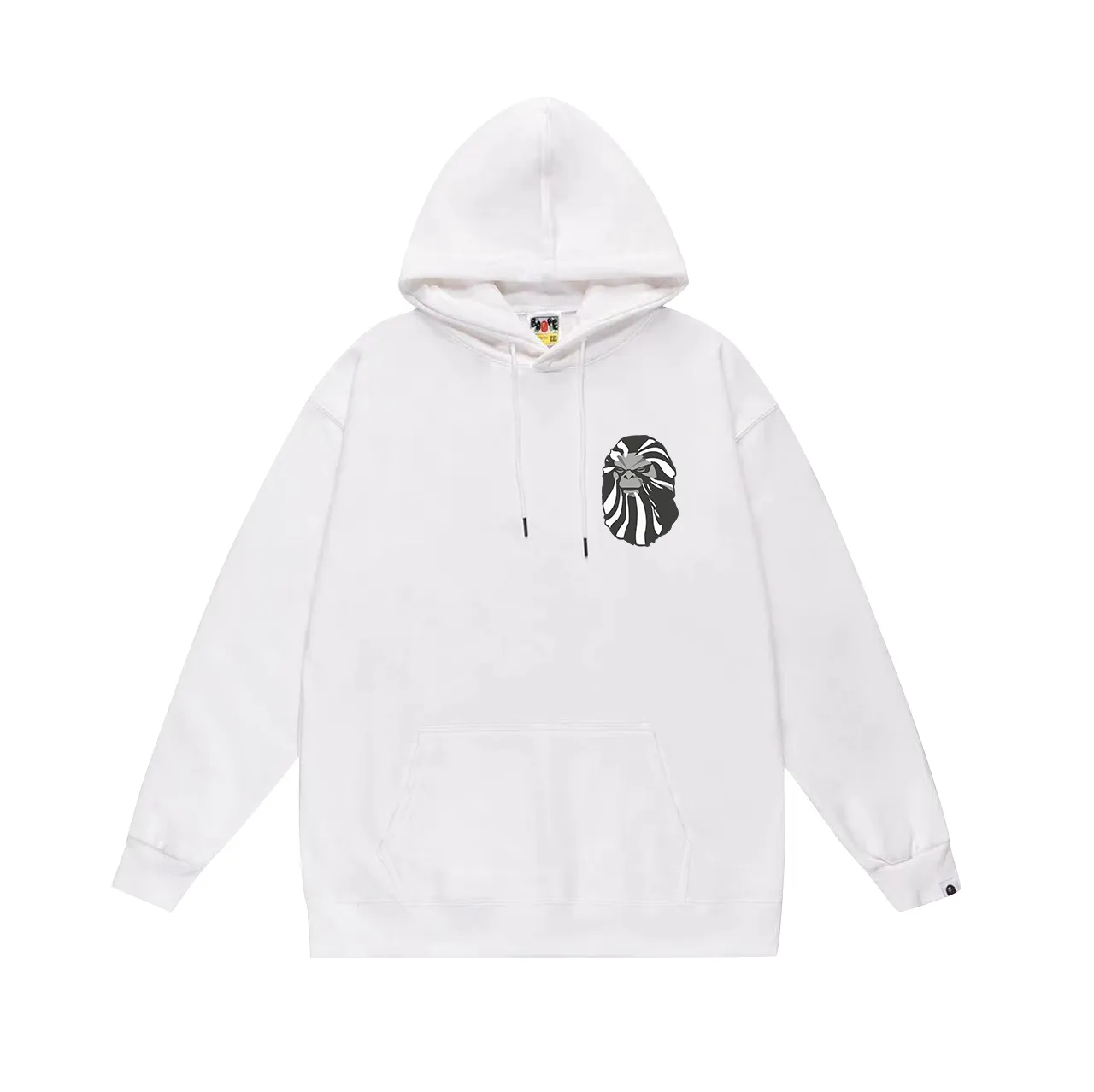 Model No. SC650# Terry p160 plus velvet p180💰 (top version) BAPE ape head printed hooded sweatshirt with big ape head print on the back. Made of 380g large terry 430g silver fox velvet (drop shoulder large version) fabric. The texture is soft and non-pilling. Imported environmentally friendly printing glue. The pattern is bright and three-dimensional. Quality💥Same style for men and women. The upper body is trendy. Color: black white gray Size: S M L XL XXL