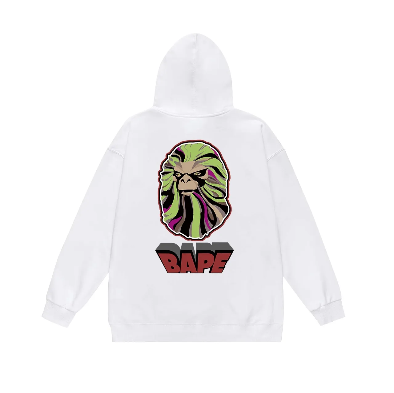 Model No. SC650# Terry p160 plus velvet p180💰 (top version) BAPE ape head printed hooded sweatshirt with big ape head print on the back. Made of 380g large terry 430g silver fox velvet (drop shoulder large version) fabric. The texture is soft and non-pilling. Imported environmentally friendly printing glue. The pattern is bright and three-dimensional. Quality💥Same style for men and women. The upper body is trendy. Color: black white gray Size: S M L XL XXL