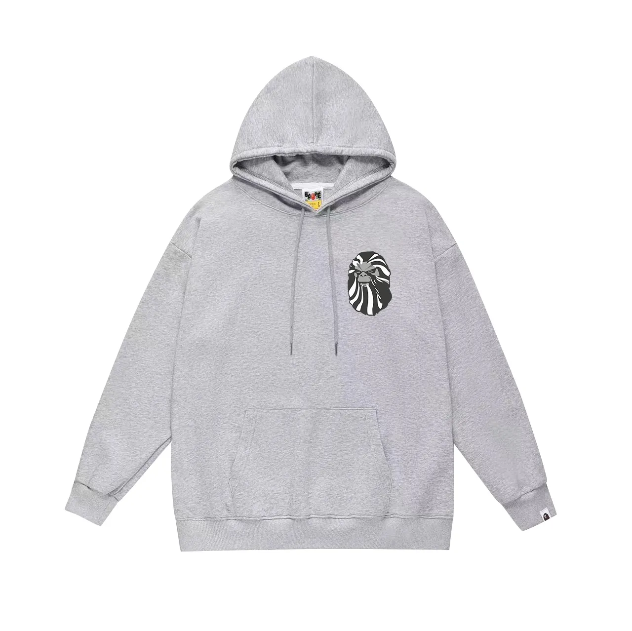 Model No. SC650# Terry p160 plus velvet p180💰 (top version) BAPE ape head printed hooded sweatshirt with big ape head print on the back. Made of 380g large terry 430g silver fox velvet (drop shoulder large version) fabric. The texture is soft and non-pilling. Imported environmentally friendly printing glue. The pattern is bright and three-dimensional. Quality💥Same style for men and women. The upper body is trendy. Color: black white gray Size: S M L XL XXL