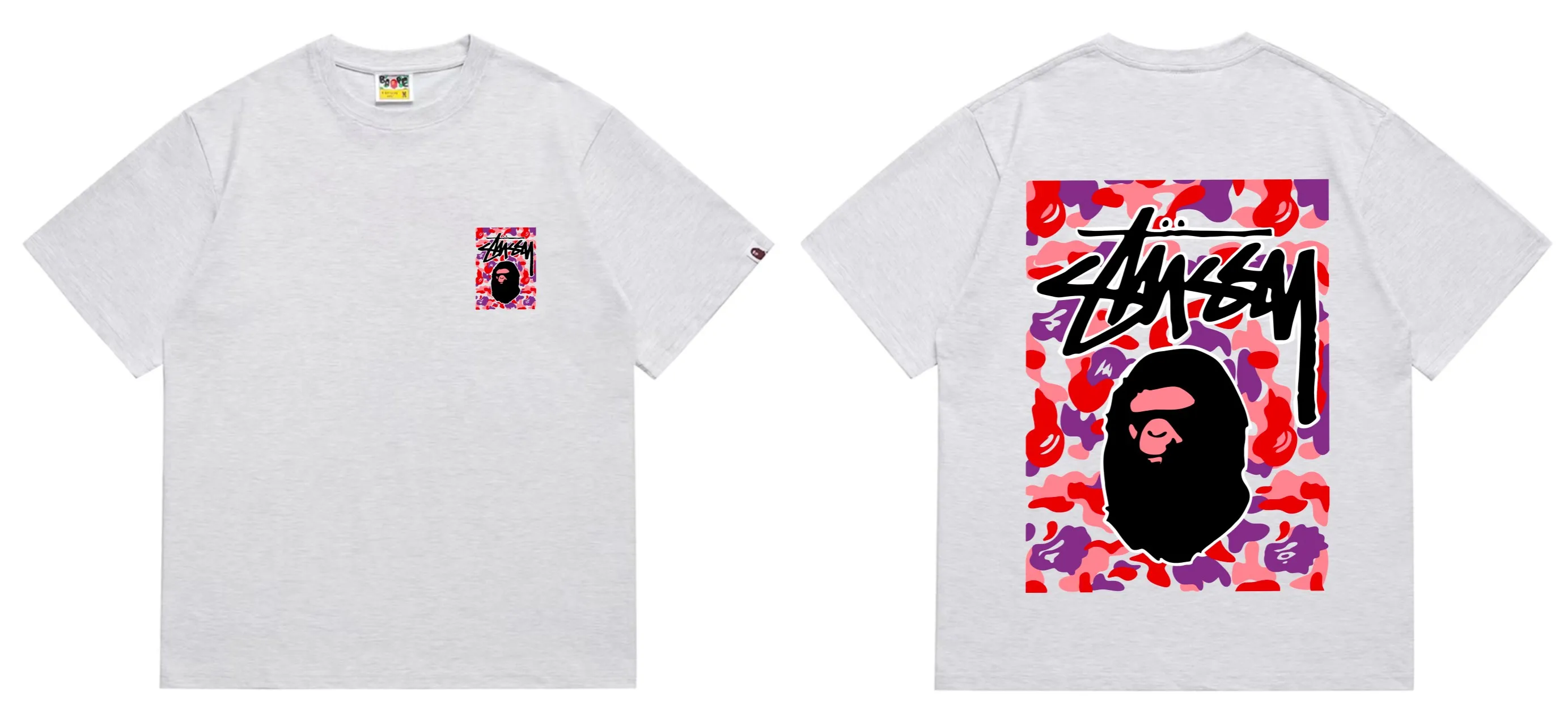 SC203#p110💰 (top version) BAPE×Stussy co-branded Stussy letter ape print T-shirt Made of 260 grams of high-quality high-weave pure cotton fabric, double yarn combed, soft texture without pilling, imported environmentally friendly printing glue, bright and three-dimensional pattern, quality 💥Same style for men and women, the upper body is fashionable Color: black red and white white red white pink white gray red white red red white black red black white red black Pink and black Gray red and black Red red black Size: S M L XL XXL