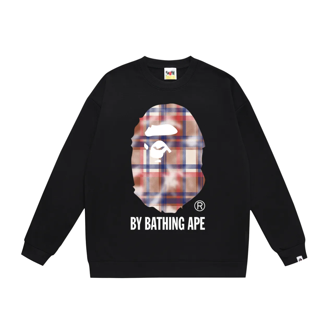 P150 model number SC491# terry 75 plus velvet 80 (top version) BAPE bleached plaid ape head letter pattern printed round neck sweatshirt Made of 350g large terry (drop shoulder large version) fabric, soft texture and no pilling Imported environmentally friendly printing glue The pattern is bright and three-dimensional Quality 💥Same style for men and women The upper body is trendy Color: black white gray Size: S M L XL XXL