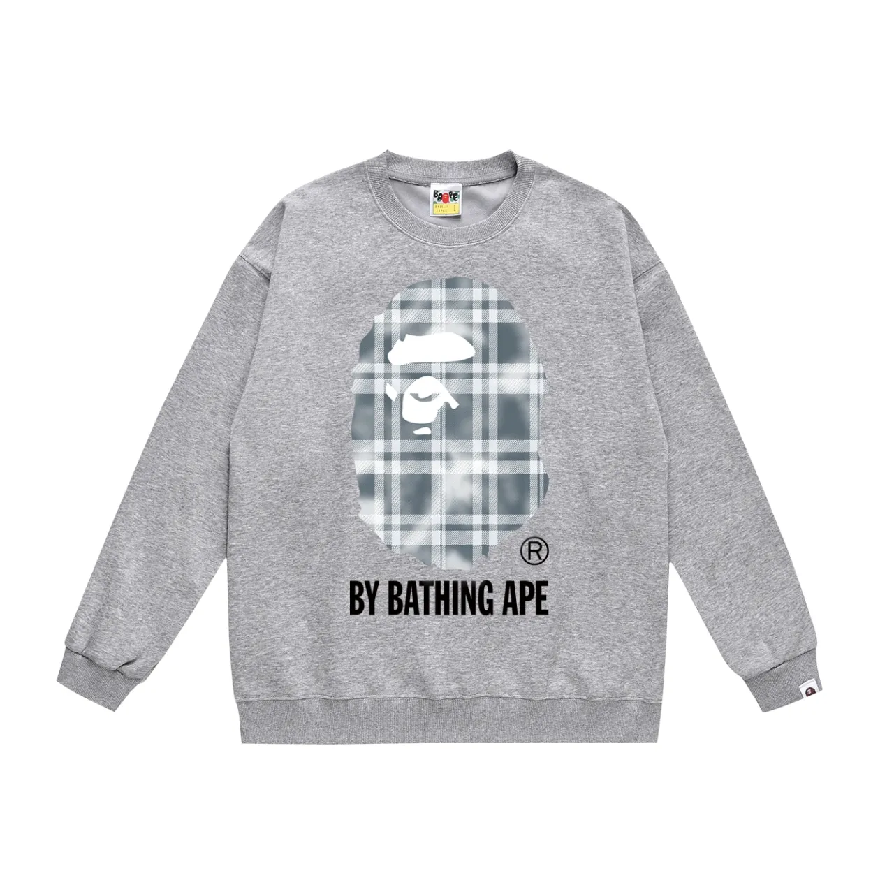 P150 model number SC491# terry 75 plus velvet 80 (top version) BAPE bleached plaid ape head letter pattern printed round neck sweatshirt Made of 350g large terry (drop shoulder large version) fabric, soft texture and no pilling Imported environmentally friendly printing glue The pattern is bright and three-dimensional Quality 💥Same style for men and women The upper body is trendy Color: black white gray Size: S M L XL XXL