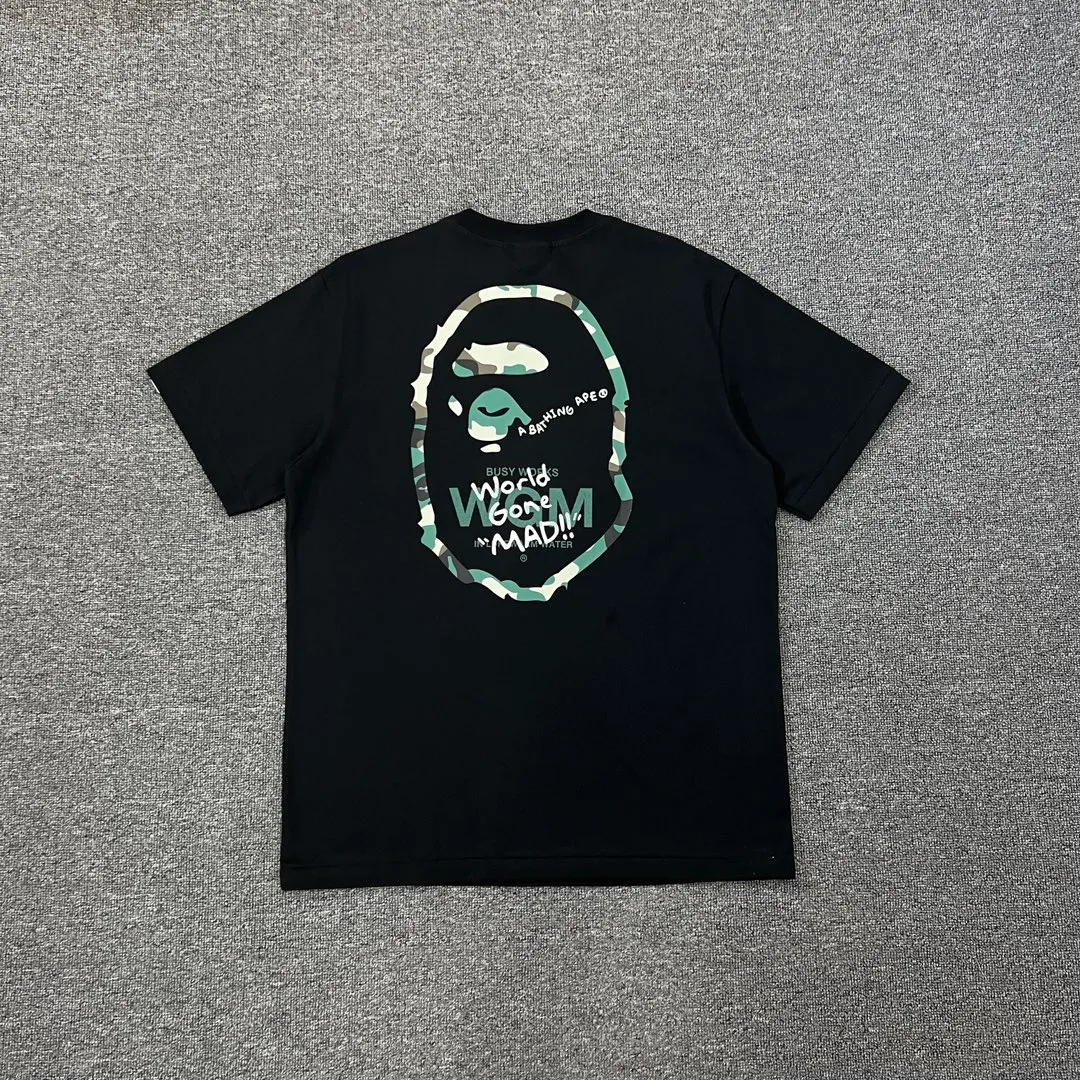 💰140 BAPE WOODLAND CAMO WGM forest camouflage ape letters ZP version 280g weight linen cotton fabric Couple style: S—XXL [Black White]