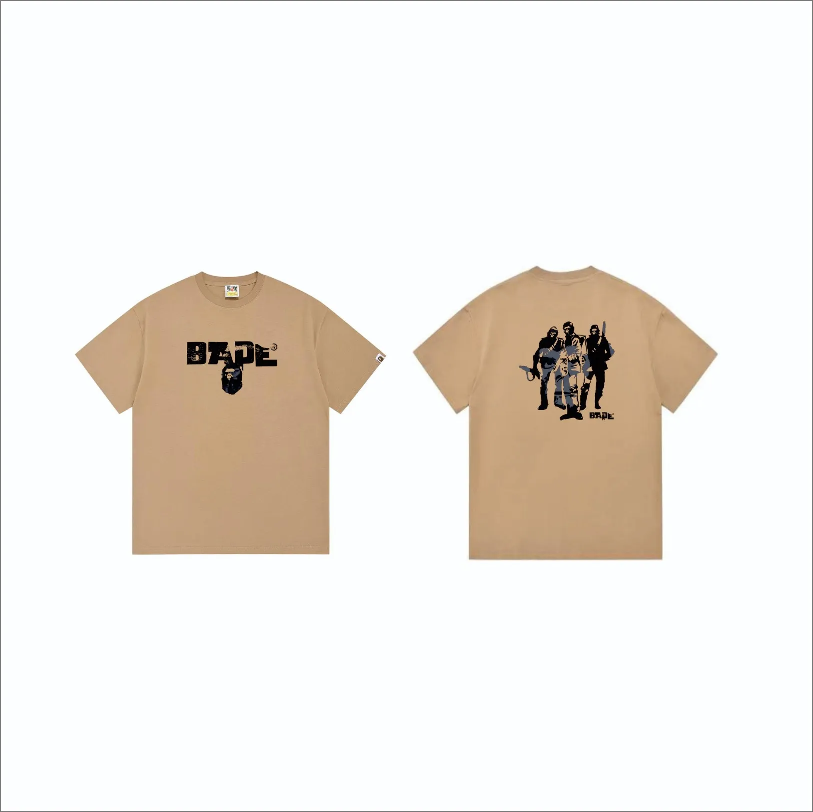 SC269#p110💰 (top version) BAPE Ape Army letter pattern printed short-sleeved T-shirt Made of 260 grams of high-quality high-weave pure cotton fabric, double yarn combed, soft texture and no pilling Imported environmentally friendly printing glue, bright and three-dimensional pattern, quality 💥Same style for men and women, the upper body is fashionable Color: black light brown Size: S M L XL XXL