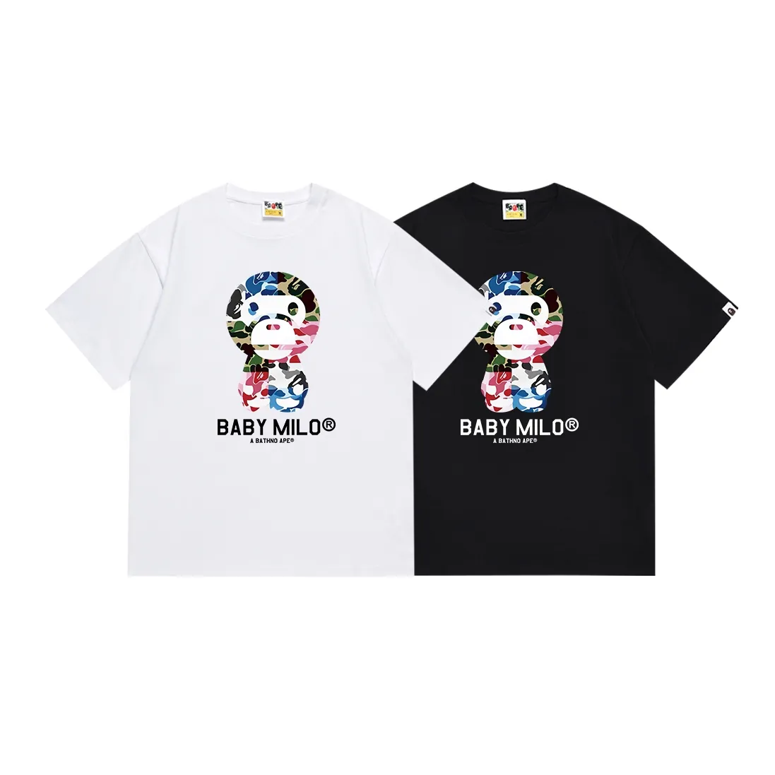 SC093#p110💰 (Top version) BAPE0ANC mixed camouflage little ape print short-sleeved T-shirt Made of 260 grams of high-quality high-weave pure cotton fabric, double yarn combed, soft and non-pilling texture, imported environmentally friendly printing glue, bright and three-dimensional pattern, quality 💥Same style for men and women, the upper body is fashionable Color: black white Size: S M L XL XXL