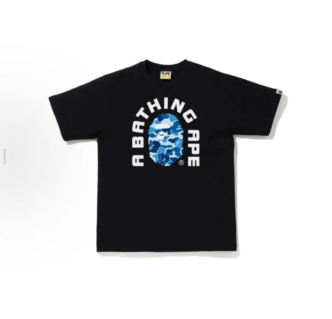 P110 001115 BAPE autumn and winter letter camouflage ape print short-sleeved T-shirt, same style for men and women, size smlxlxxl, black and green, black basket, black pink, white green, white blue, white pink