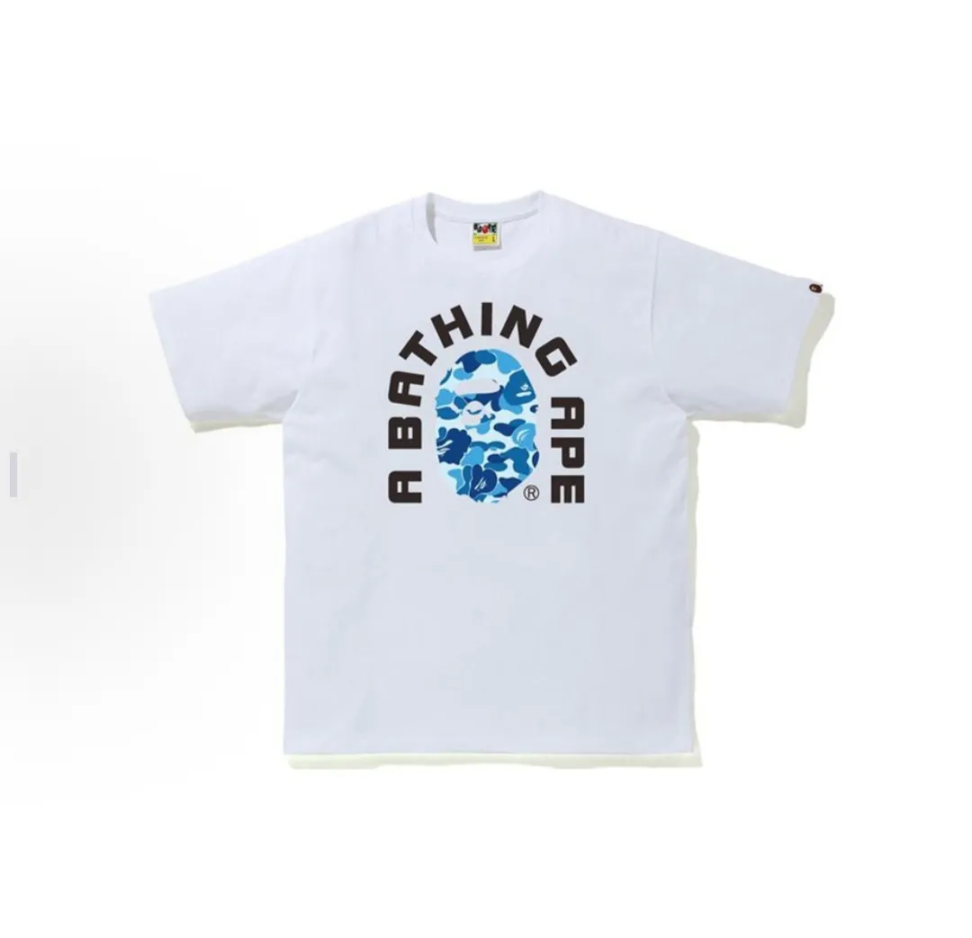 P110 001115 BAPE autumn and winter letter camouflage ape print short-sleeved T-shirt, same style for men and women, size smlxlxxl, black and green, black basket, black pink, white green, white blue, white pink