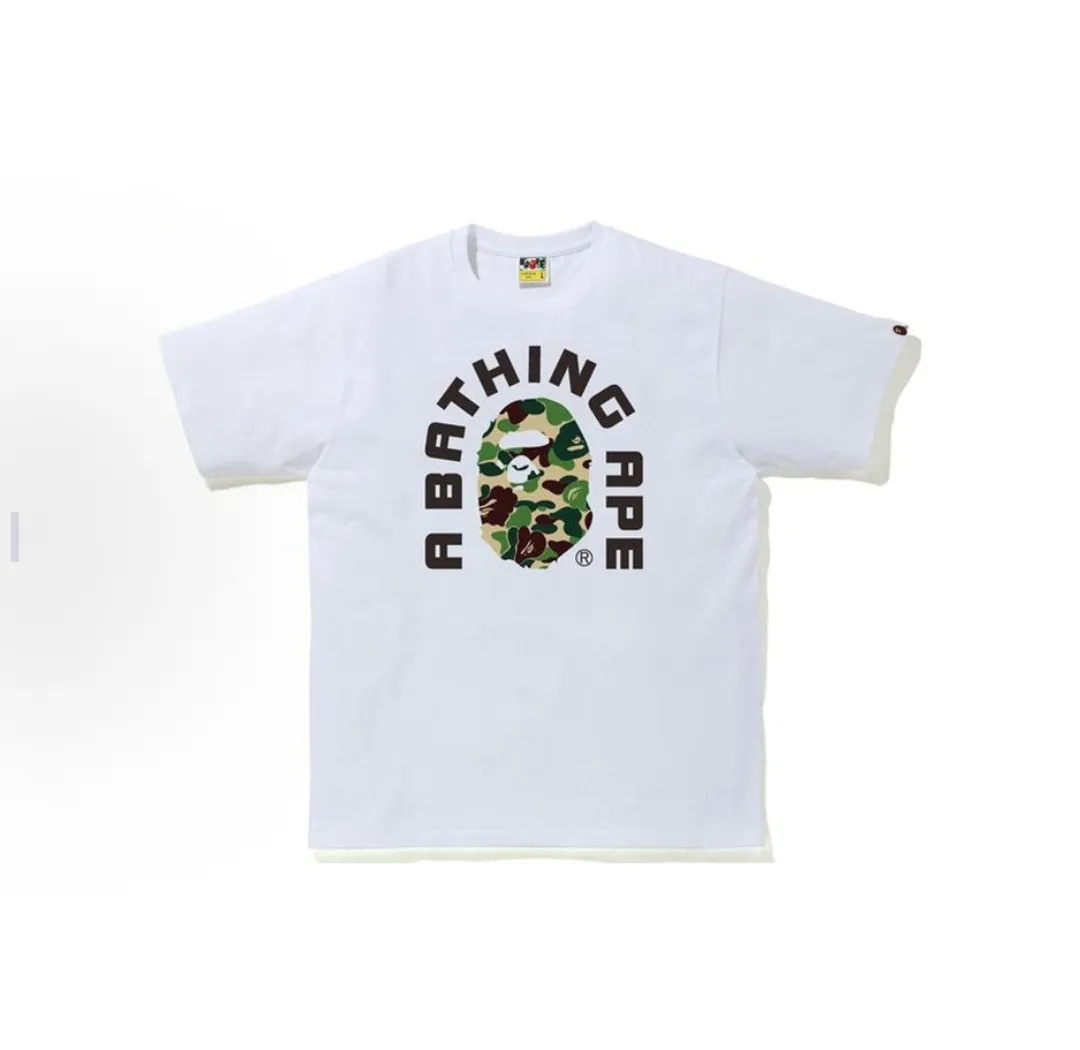 P110 001115 BAPE autumn and winter letter camouflage ape print short-sleeved T-shirt, same style for men and women, size smlxlxxl, black and green, black basket, black pink, white green, white blue, white pink