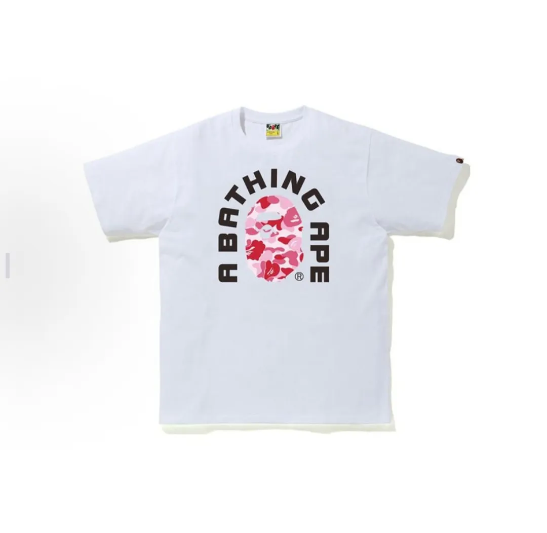 P110 001115 BAPE autumn and winter letter camouflage ape print short-sleeved T-shirt, same style for men and women, size smlxlxxl, black and green, black basket, black pink, white green, white blue, white pink