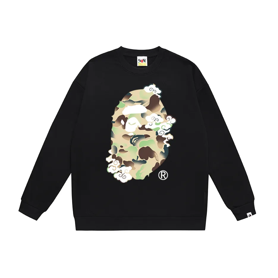 P170 model number SC311# terry 80 plus velvet 85 (top version) BAPE ape head letter printed round neck sweatshirt Made of 350g large terry (drop shoulder large version) fabric, soft and non-pilling, imported environmentally friendly printing glue, bright and three-dimensional pattern, quality 💥Same style for men and women, the upper body is fashionable Color: black white gray Size: S M L XL XXL