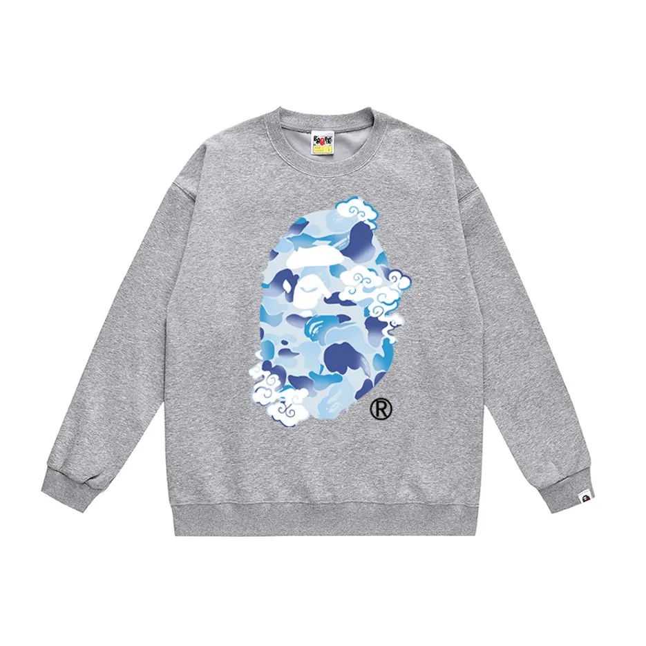 P170 model number SC311# terry 80 plus velvet 85 (top version) BAPE ape head letter printed round neck sweatshirt Made of 350g large terry (drop shoulder large version) fabric, soft and non-pilling, imported environmentally friendly printing glue, bright and three-dimensional pattern, quality 💥Same style for men and women, the upper body is fashionable Color: black white gray Size: S M L XL XXL