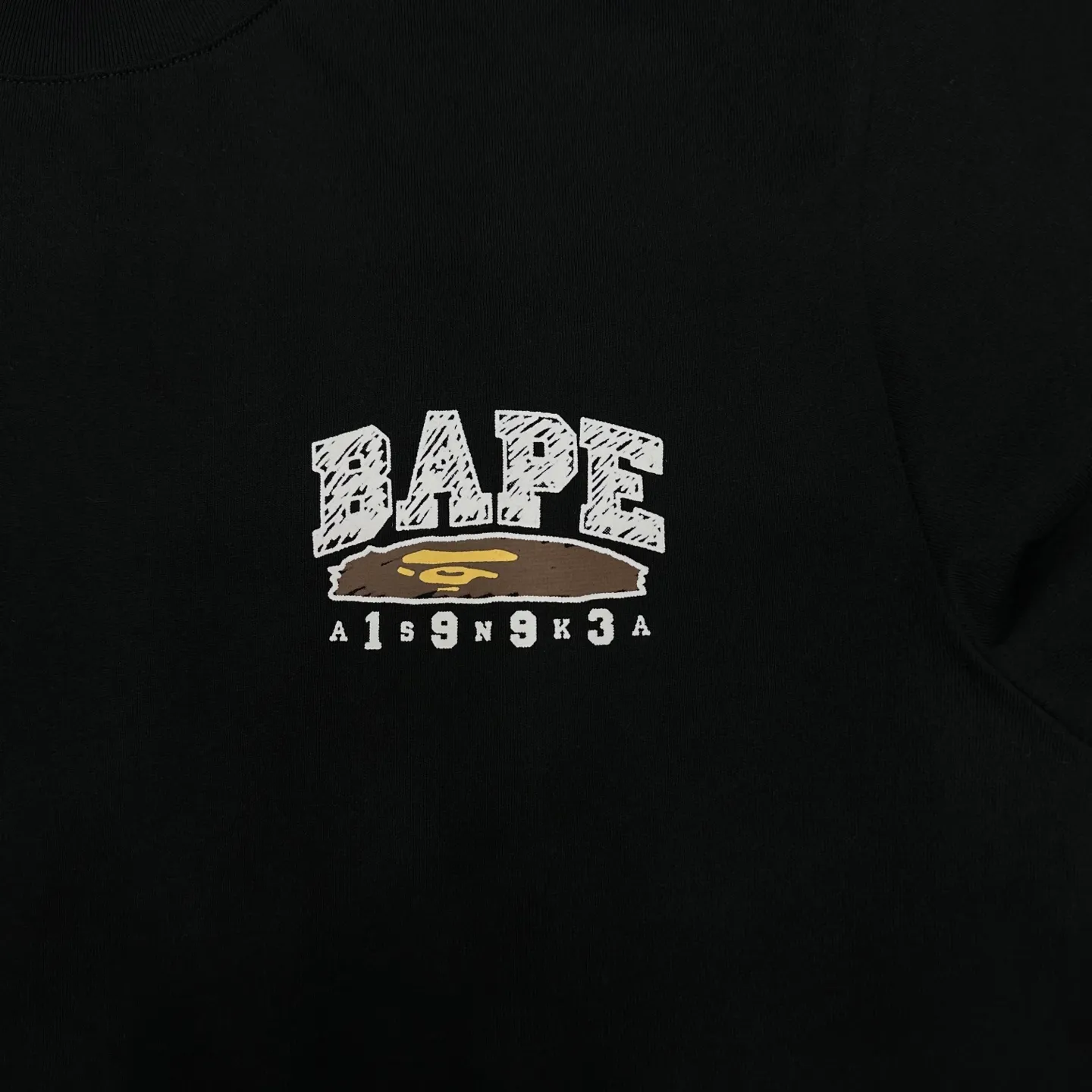 💰140 BAPE Return to College Series Hand-painted pattern short-sleeved T-shirt 280g weight linen cotton fabric ZP version Couple style: S-XXL [Black White]