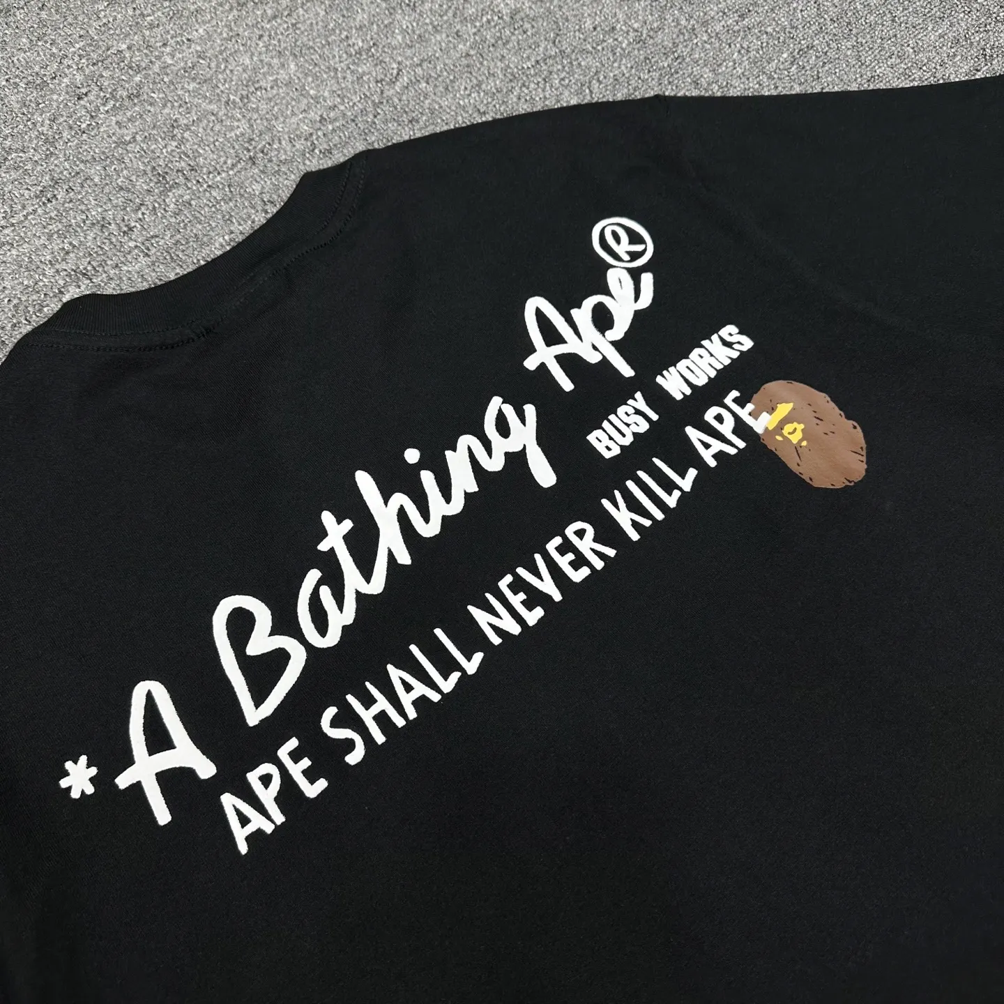💰140 BAPE Return to College Series Hand-painted pattern short-sleeved T-shirt 280g weight linen cotton fabric ZP version Couple style: S-XXL [Black White]