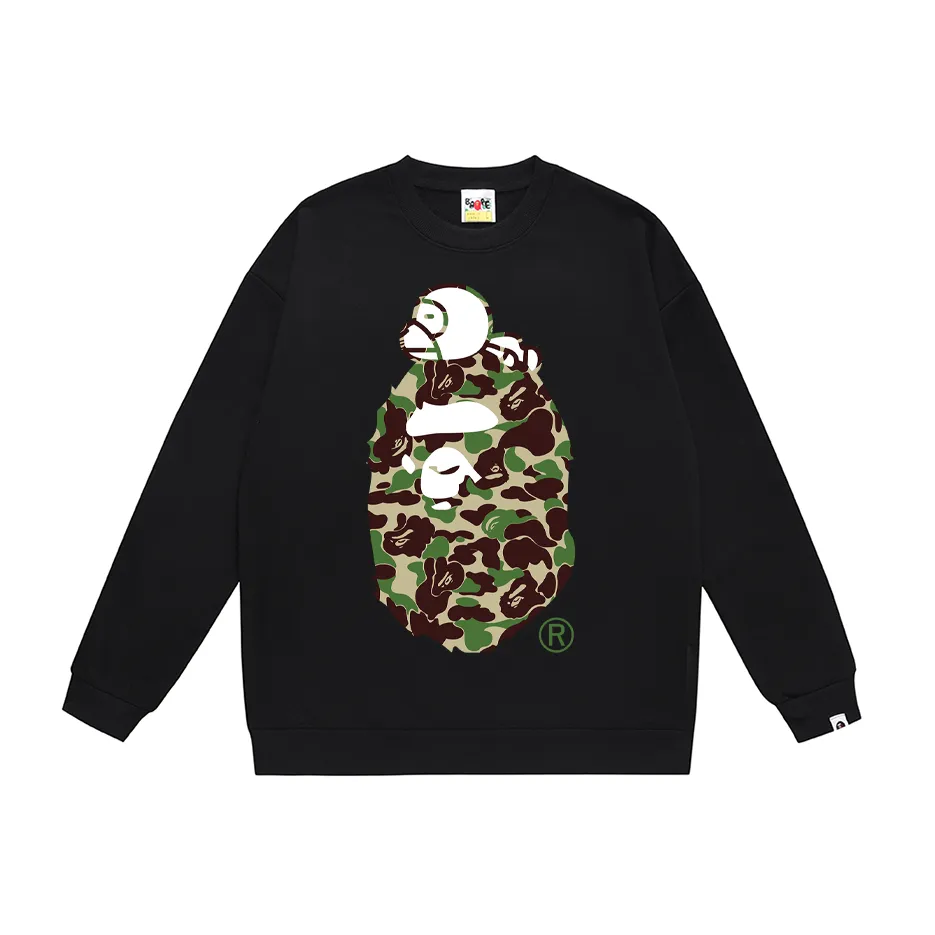 P150 model number SC446# terry 75 plus velvet 80 (top version) BAPE sleeping monkey ape head pattern loose round neck sweatshirt. Made of 350g large terry (drop shoulder large version) fabric, soft texture and no pilling. Imported environmentally friendly printing glue. Bright and three-dimensional pattern. Quality 💥Same style for men and women. The upper body is trendy. Color: black and blue, white and blue, gray and blue, black and green, white and green, gray and green, black and red, white and gray and red. Size: S M L XL XXL