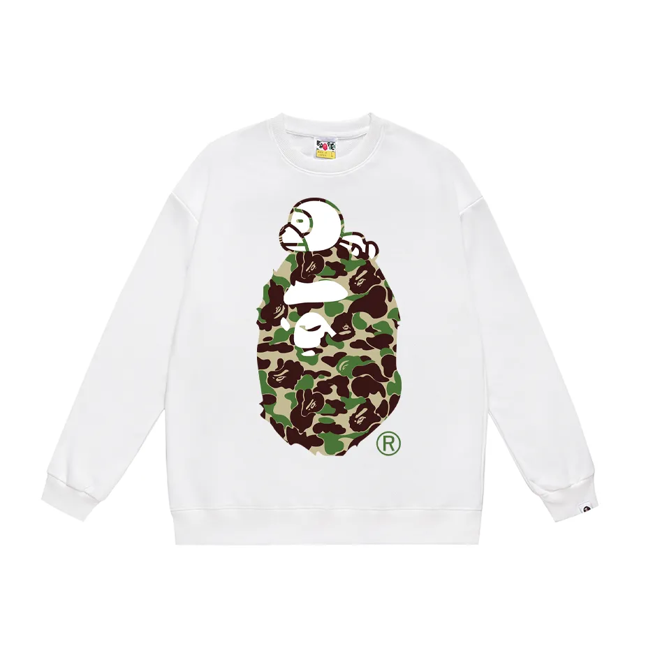 P150 model number SC446# terry 75 plus velvet 80 (top version) BAPE sleeping monkey ape head pattern loose round neck sweatshirt. Made of 350g large terry (drop shoulder large version) fabric, soft texture and no pilling. Imported environmentally friendly printing glue. Bright and three-dimensional pattern. Quality 💥Same style for men and women. The upper body is trendy. Color: black and blue, white and blue, gray and blue, black and green, white and green, gray and green, black and red, white and gray and red. Size: S M L XL XXL