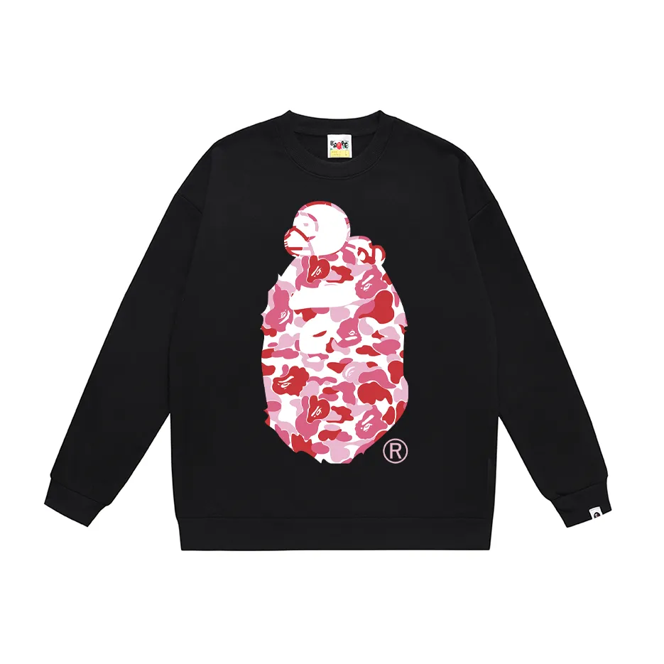 P150 model number SC446# terry 75 plus velvet 80 (top version) BAPE sleeping monkey ape head pattern loose round neck sweatshirt. Made of 350g large terry (drop shoulder large version) fabric, soft texture and no pilling. Imported environmentally friendly printing glue. Bright and three-dimensional pattern. Quality 💥Same style for men and women. The upper body is trendy. Color: black and blue, white and blue, gray and blue, black and green, white and green, gray and green, black and red, white and gray and red. Size: S M L XL XXL
