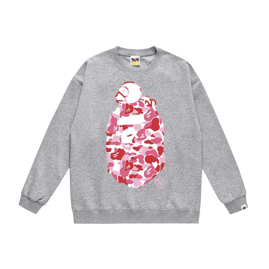 P150 model number SC446# terry 75 plus velvet 80 (top version) BAPE sleeping monkey ape head pattern loose round neck sweatshirt. Made of 350g large terry (drop shoulder large version) fabric, soft texture and no pilling. Imported environmentally friendly printing glue. Bright and three-dimensional pattern. Quality 💥Same style for men and women. The upper body is trendy. Color: black and blue, white and blue, gray and blue, black and green, white and green, gray and green, black and red, white and gray and red. Size: S M L XL XXL