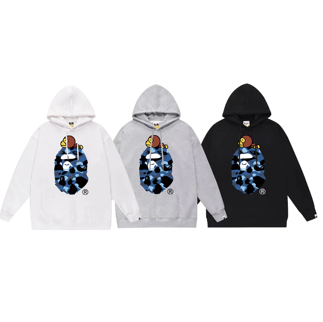 P160 model number SC763# terry 80 plus velvet 90 (top version) BAPE monkey and ape combination printed hooded sweatshirt. Made of 380g large terry (drop shoulder large version) fabric, soft texture and no pilling. Imported environmentally friendly printing glue. Bright and three-dimensional pattern. Quality 💥Same style for men and women. The upper body is fashionable. Color: black and red, white and red, gray and red, black and blue, white and blue, gray and blue, black and green, white and green, gray and green, black and purple. White purple gray purple Size: S M L XL XXL
