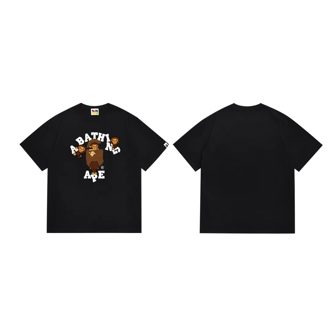 SC239#p110💰 (top version) BAPE cartoon BABY MILO ape head letter printed short-sleeved T-shirt. Made of 260 grams of high-quality high-weave pure cotton fabric. Double yarn combed. The texture is soft and non-pilling. Imported environmentally friendly printing glue. The pattern is bright and three-dimensional. Quality💥Same style for men and women. The upper body is trendy. Color: black white. Size: S M L XL XXL