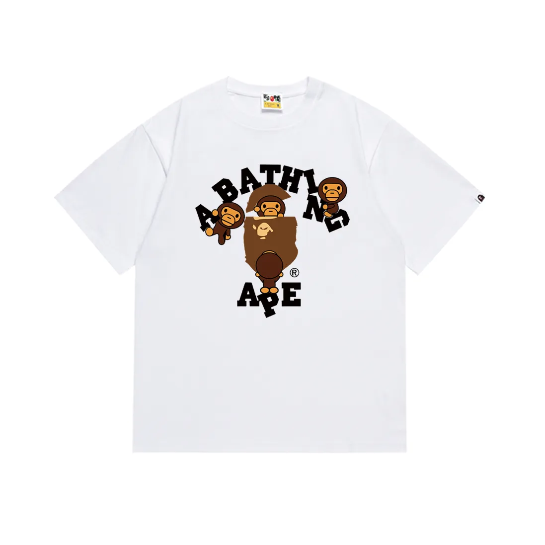 SC239#p110💰 (top version) BAPE cartoon BABY MILO ape head letter printed short-sleeved T-shirt. Made of 260 grams of high-quality high-weave pure cotton fabric. Double yarn combed. The texture is soft and non-pilling. Imported environmentally friendly printing glue. The pattern is bright and three-dimensional. Quality💥Same style for men and women. The upper body is trendy. Color: black white. Size: S M L XL XXL