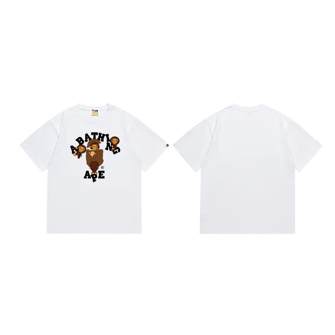 SC239#p110💰 (top version) BAPE cartoon BABY MILO ape head letter printed short-sleeved T-shirt. Made of 260 grams of high-quality high-weave pure cotton fabric. Double yarn combed. The texture is soft and non-pilling. Imported environmentally friendly printing glue. The pattern is bright and three-dimensional. Quality💥Same style for men and women. The upper body is trendy. Color: black white. Size: S M L XL XXL