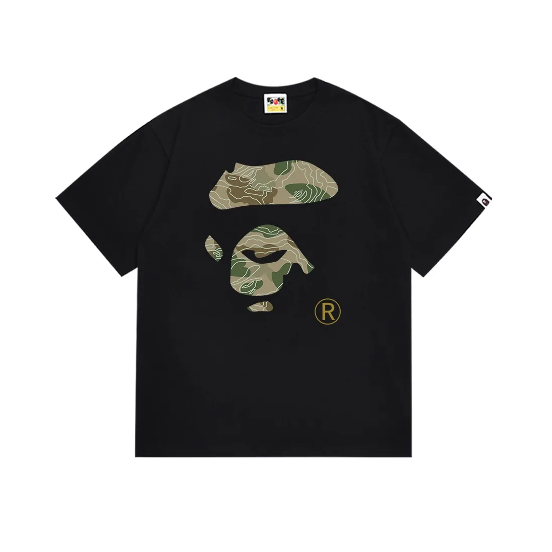 SC159#p110💰 (Top version) BAPE camouflage ape face printed short-sleeved T-shirt Made of 260 grams of high-quality high-weave pure cotton fabric, double yarn combed, soft texture and no pilling Imported environmentally friendly printing glue, bright and three-dimensional pattern, quality 💥Same style for men and women, the upper body is fashionable Color: black white Size: S M L XL XXL