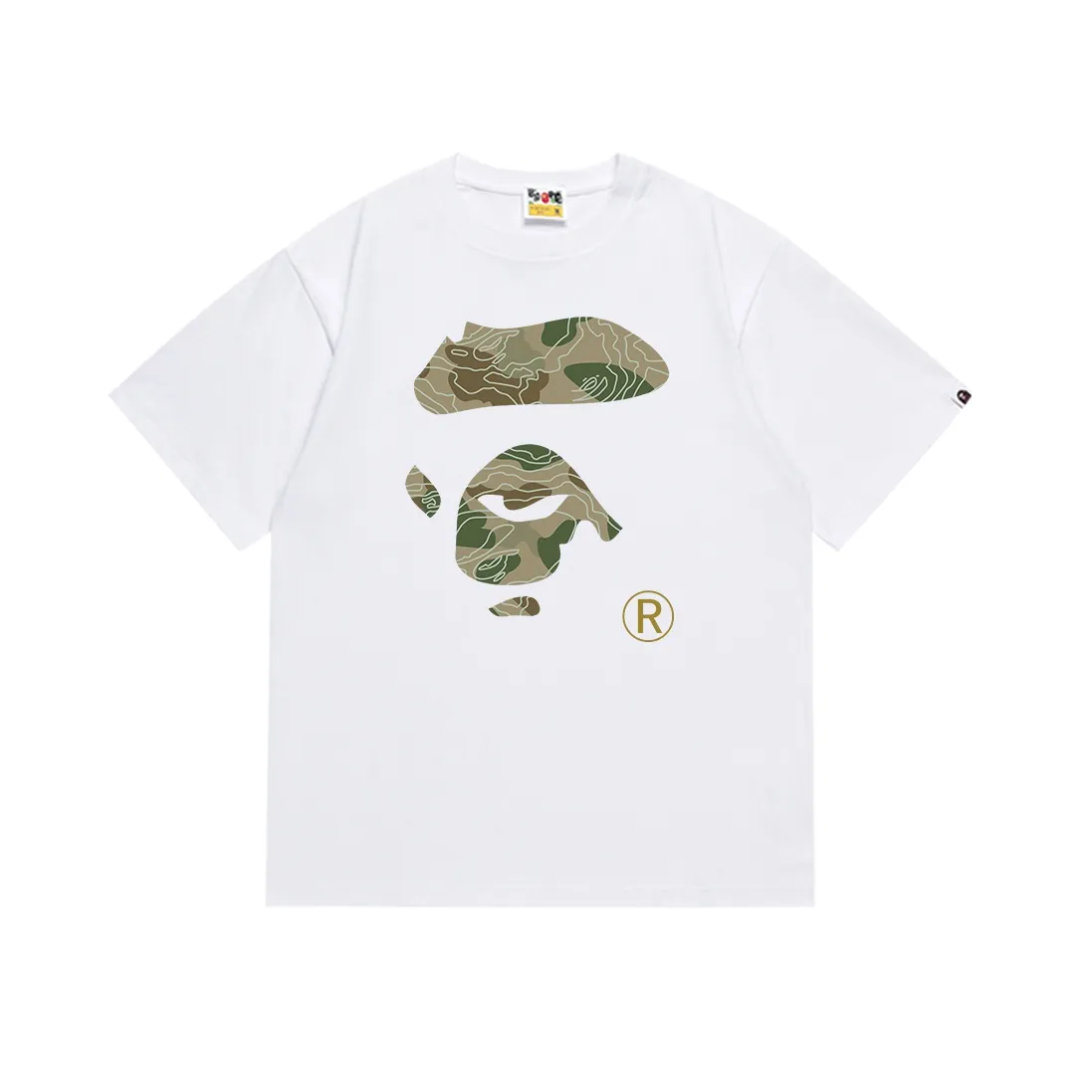 SC159#p110💰 (Top version) BAPE camouflage ape face printed short-sleeved T-shirt Made of 260 grams of high-quality high-weave pure cotton fabric, double yarn combed, soft texture and no pilling Imported environmentally friendly printing glue, bright and three-dimensional pattern, quality 💥Same style for men and women, the upper body is fashionable Color: black white Size: S M L XL XXL